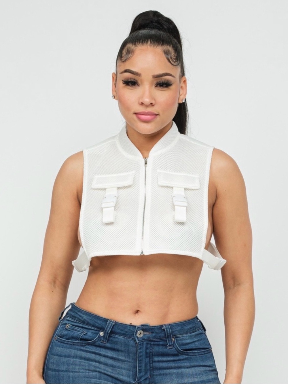 White Cropped Utility Vest Top - Women